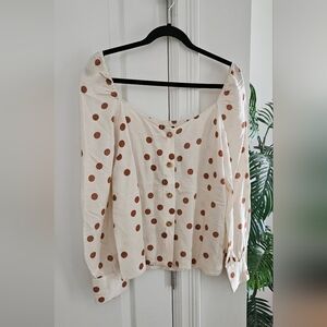 FRNCH Paris Cream Blouse with Brown Polka Dots